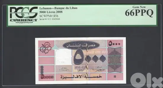 عملة عملات قديمة ٥ الاف ليرة سنة ٢٠٠٨ تقييم عالي ٦٦