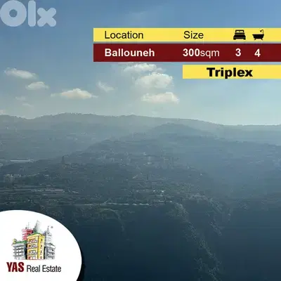 Ballouneh 300m2 | Triplex | Prime Location | Astonishing View | Catch