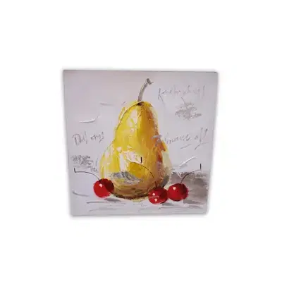 Pear & Cherries Canvas Painting — 30x30 Acrylic Art