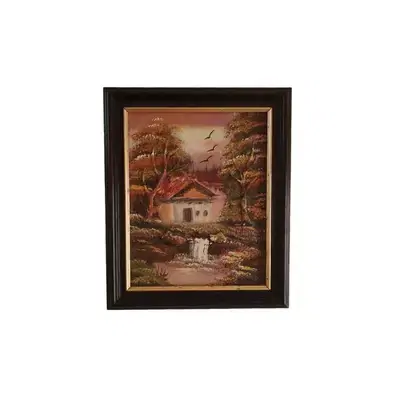 Village House Painting on Canvas 31 x 26 Bordered Picture