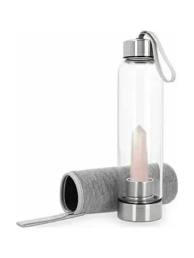 navarais/ glass water bottle with rose quarz