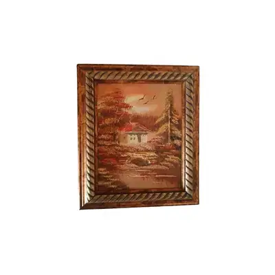 Autumn Home Painting, Warm Tones with Brown Border 33 x 28