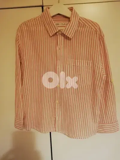 Zara pink striped linen shirt