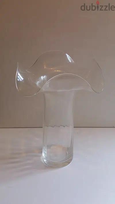 Vtg IVV Italy Hand Blown Ruffled Top Art Clear Glass Vase