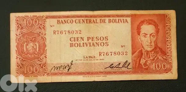 1962 Bolivia 100 Pesos old banknote