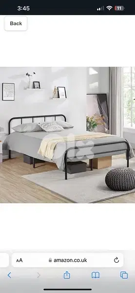 Black Metal Double Bed 4ft6 Iron Bed Frame with Curved Headboard