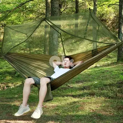 Outdoor Sleeping Hammock with Mosquito Netting, Green, 200Kg