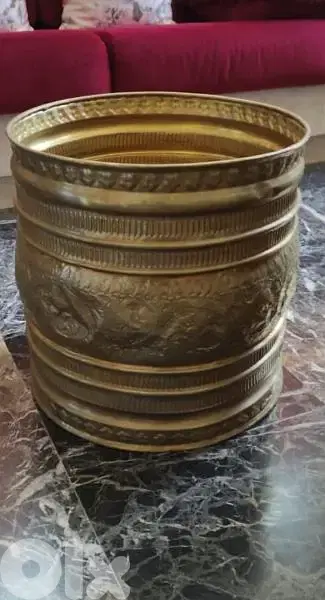 Antique handmade, tooled brass pot planter. (Revised Price)