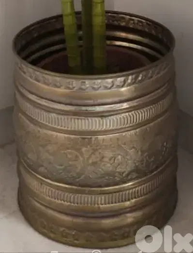 Antique handmade, tooled brass pot planter. (Revised Price)
