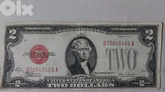 Red Seal USA  Two Dollar year 1928 Banknote of President Jefferson