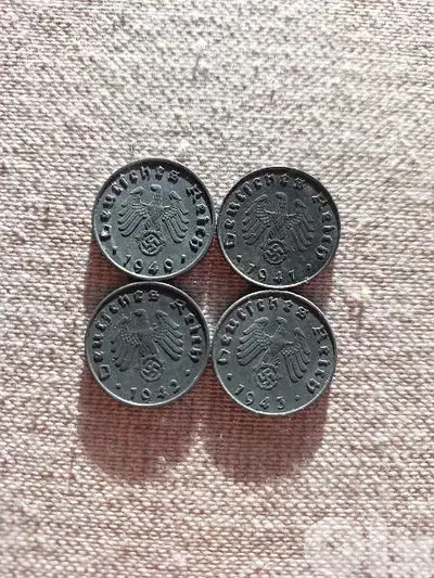 Set of Four German Nazi Coins WW II year 1940,41,42,43
