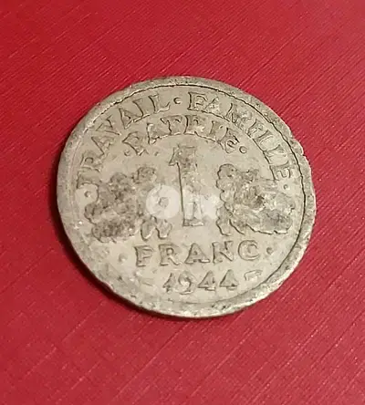 1944 France Vichy  WWII 1 Franc Bazor