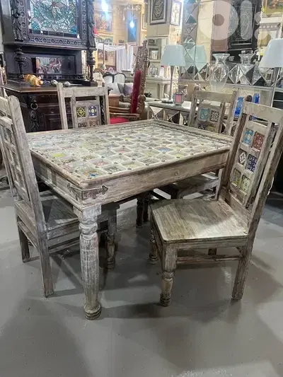 solid wood teak table vintage with 4 chairs