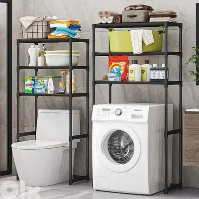 Over Toilet Storage Shelf - 3 Tier Washing Machine Rack, B/W