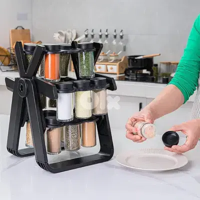 Rotating Spice Rack Organizer with 18 Glass Spice Jars