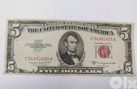 USA Five Dollars Banknote Red Seal year 1953 very fine