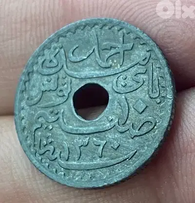عملة عملات قديمة ١٠ صنتيم تونس احمد مدة باي مصنوعة من الزنك ١٩٤١