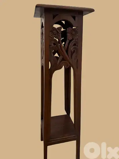 Floral Carved Wooden Plant Stand