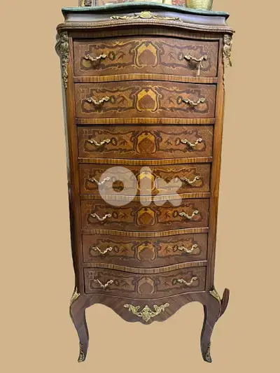 Marquetry Tallboy with Marble Top