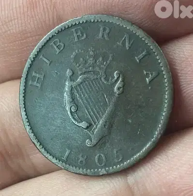 عملة عملات قديمة نصف بنس أيرلندا Hibernia سنة ١٨٠٥ الملك جورج الثالث