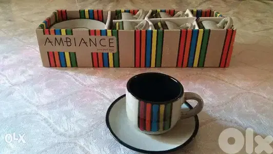 AMBIANCE 5 Colors Striped Print Porcelain Coffee Cup with Saucer