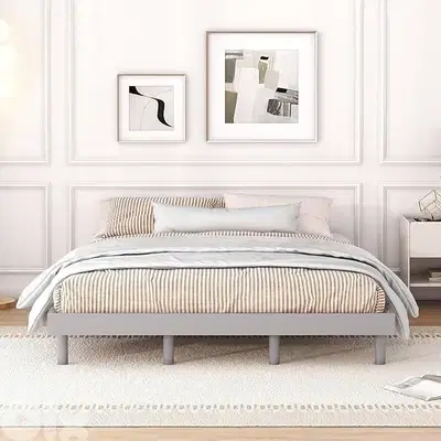 double bed grey fabric frame