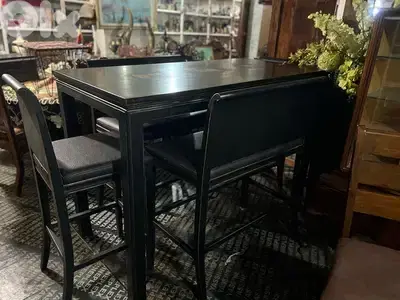 bar dining table with 2 chairs and 2 bench solid wood