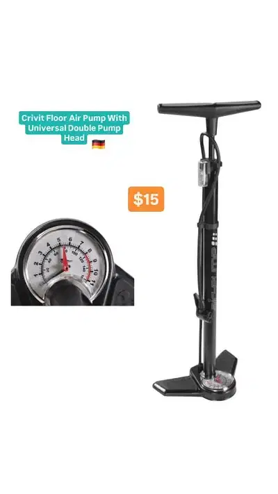 Crivit Floor Air Pump With Universal Double Pump Head