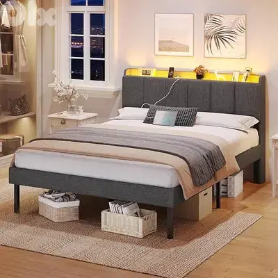grey bed with storage