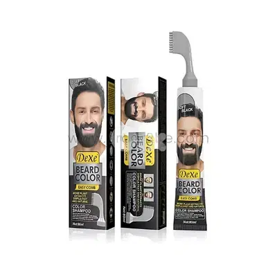 DeXe Beard & Moustache Premium Dye Color Shampoo w/ Brush