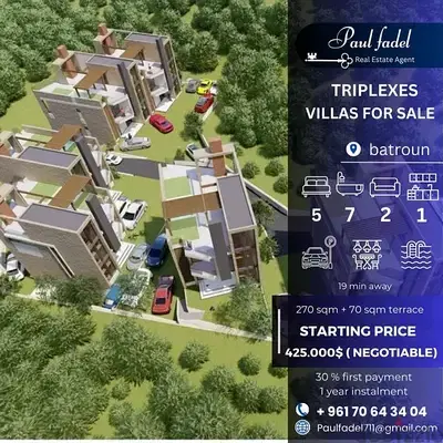 triplexes for sale in batroun (19 min away )