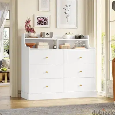 Drawer Dresser, White Dresser Double Dresser with Shelves