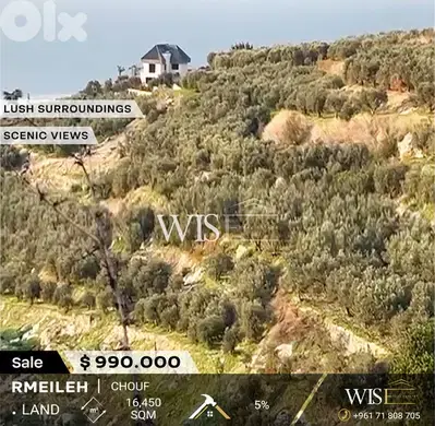 Prime 16,450 SQM Land for SALE in Rmeileh - Chouf !