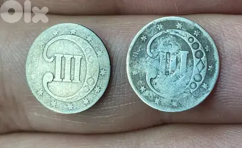 عملة ٣ سنت أميركي فضة صكت لدفع رسوم البريد صكت سنة ١٨٥١ بدل ٣ قطع سنت