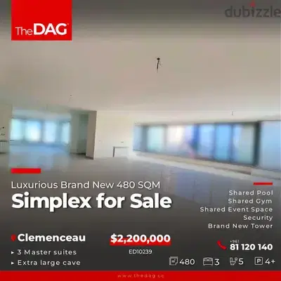 Luxurious Brand New 480 SQM Simplex for Sale in Clemenceau   سيمبلكس