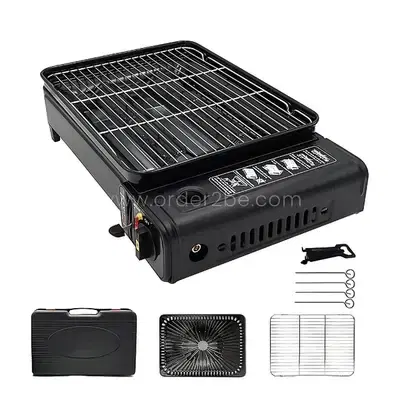 Portable Camping Grill Stove – Dual Flame, Carry Case & Drip Tray