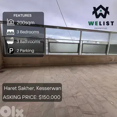 200sqm Apartment for sale in Haret Sakher, Jounieh REF: MA25ASHS200150
