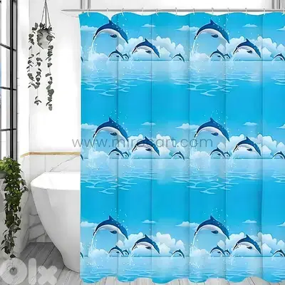 Dolphin Shower Curtain – Waterproof Bathroom Liner (180cm) + 12 Hooks
