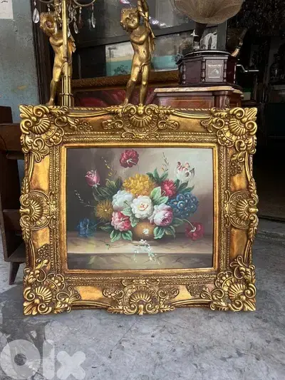 لوحة تابلو رسم زيتي painture يدوي ولا اروع ورد عرض 90 و ارتفاع 85 سنتم