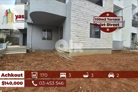 Achkout 170m2 | 100m2 Terrace | Barely Used | Modern | Quiet Area | DA Achkout 170m2 | 100m2 Terrace | Barely Used | Modern | Quiet Area | DA