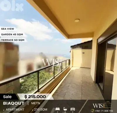 210 SQM Apartment with garden & terrace for SALE in Biaqout!