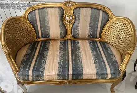 French Louis XV Style Gold Sofa Set + Marble-Top Tables