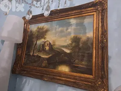 لوحة رسم طبيعي مميز مع كادر خشب حفر رائع جدا