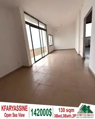 130 sqm Apartment For Sale in Kfaryassine with Open Sea View !!!