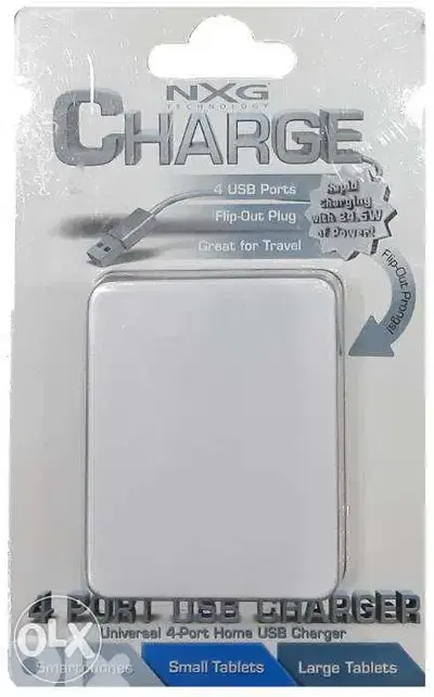 NXG Technology 4 Port USB Charger 24.5W Full Speed Home/Travel 2.4A 1A