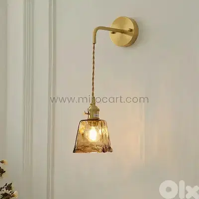 Golden Vintage Wall Light – 39" Draped Cord + Whiskey-Warm Amber Glow