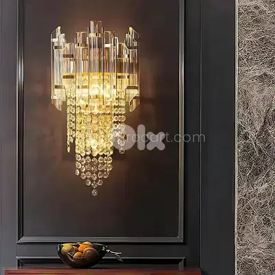 Crystal Cascade Wall Light with Jewel-Cut Glass & Brushed Gold