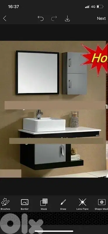 Bathroom white and black cabinet with sink and mirror