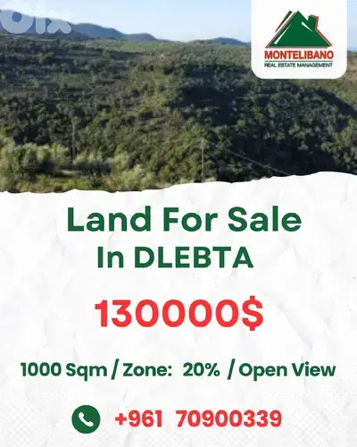 1000 sqm Land For Sale in Dlebta with Open View !!!
