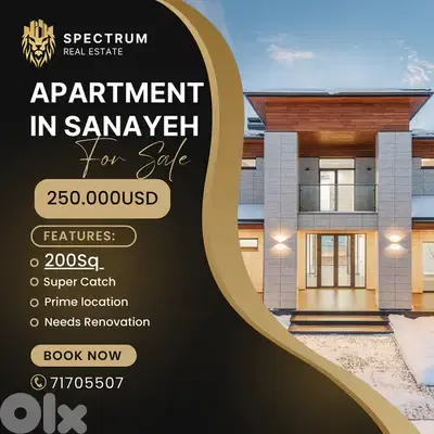 1250$/Sq APARTMENT IN SANAYEH PRIME NEEDS RENOVATION, (BT-2000)